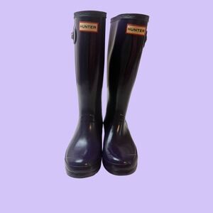 Hunter Original Tall Gloss Dark Purple Waterproof Rain Boots WFT1000RGL Size 5